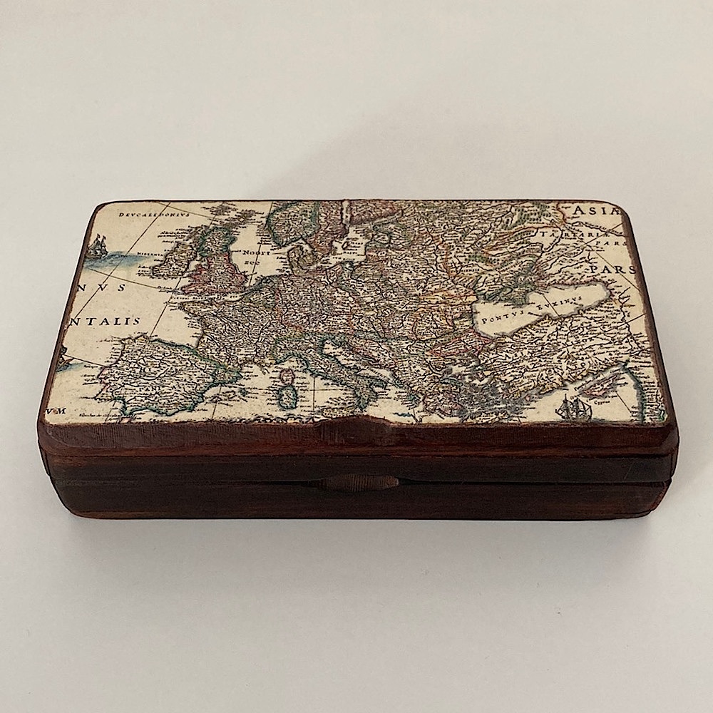 Vintage Yore Maps Wooden Box Hinged Lid Europe European Map Trinket Jewelry Box